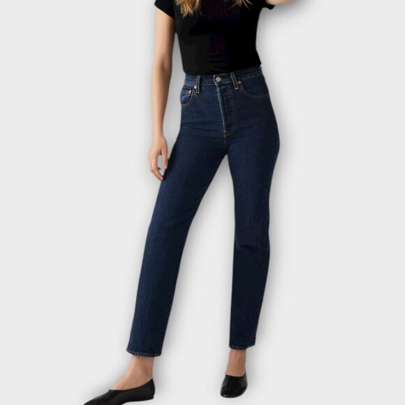 Levi's Ribcage Straight Ankle Premium Denim Dark Wash Jeans - Picture 16 of 16